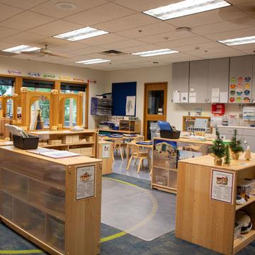 Pre-Kindergarten Classroom, showing different learning areas including block, art, and dramatic play.